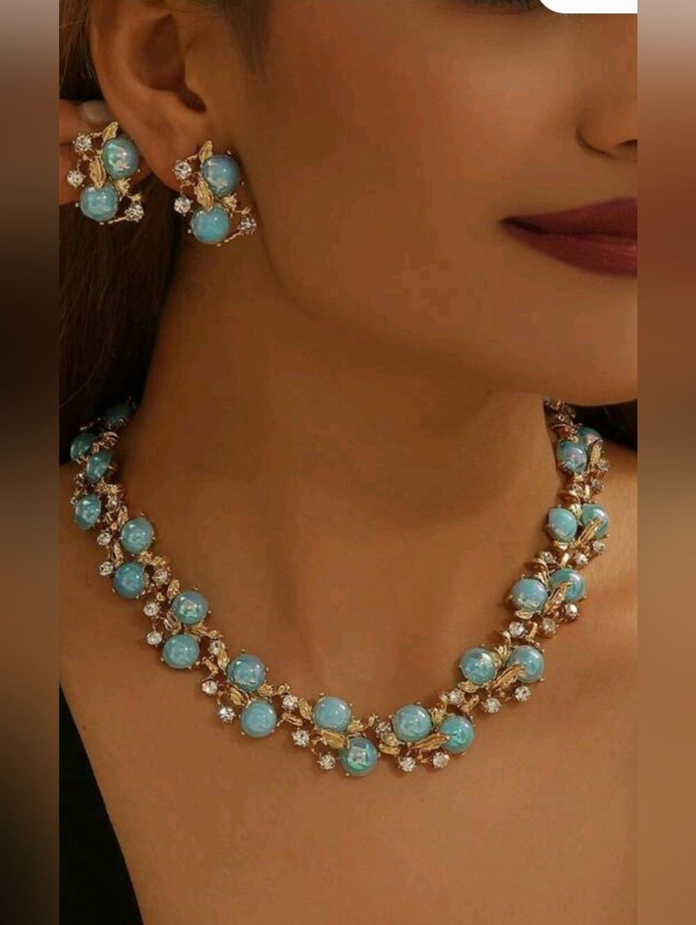 Elegant Blue Stone & Gold Necklace Set - Women Jewelry